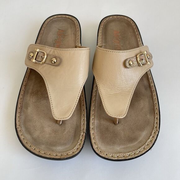 Alegria Womens Van 638 Tan Beige Leather Comfort Slide Thong Sandals Eu 40- US 9 - Picture 4 of 15